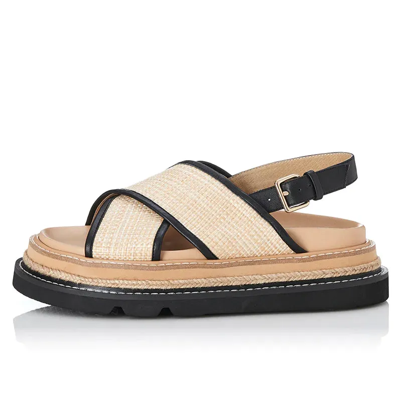 ALIAS MAE Womens Verona Sandals - Black / Natural Raffia