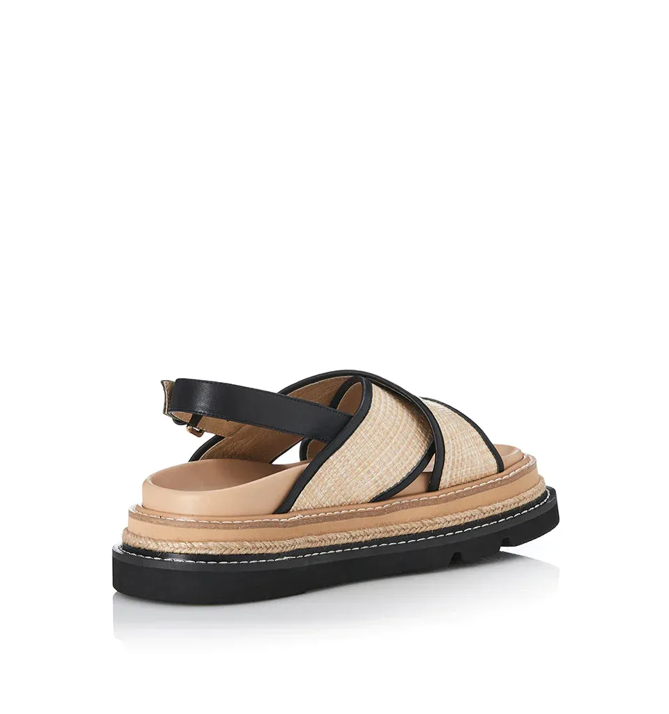 ALIAS MAE Womens Verona Sandals - Black / Natural Raffia