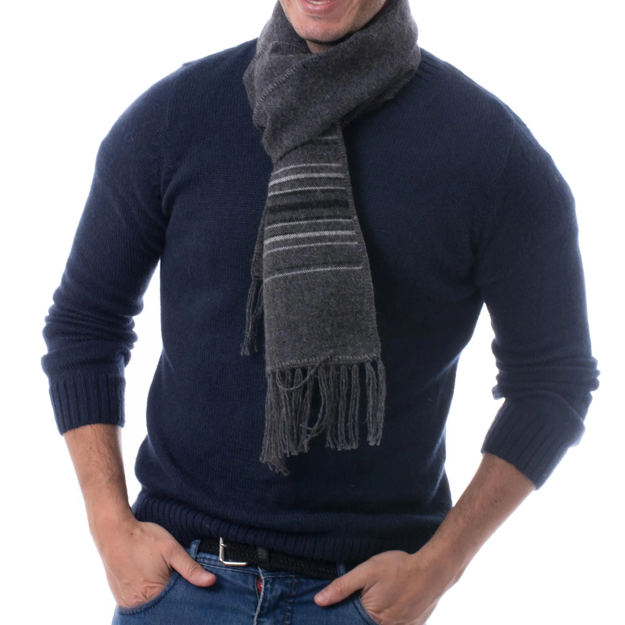 Andean Clouds in Charcoal Fair Trade Woven Dark Gray Alpaca Blend Scarf for Men