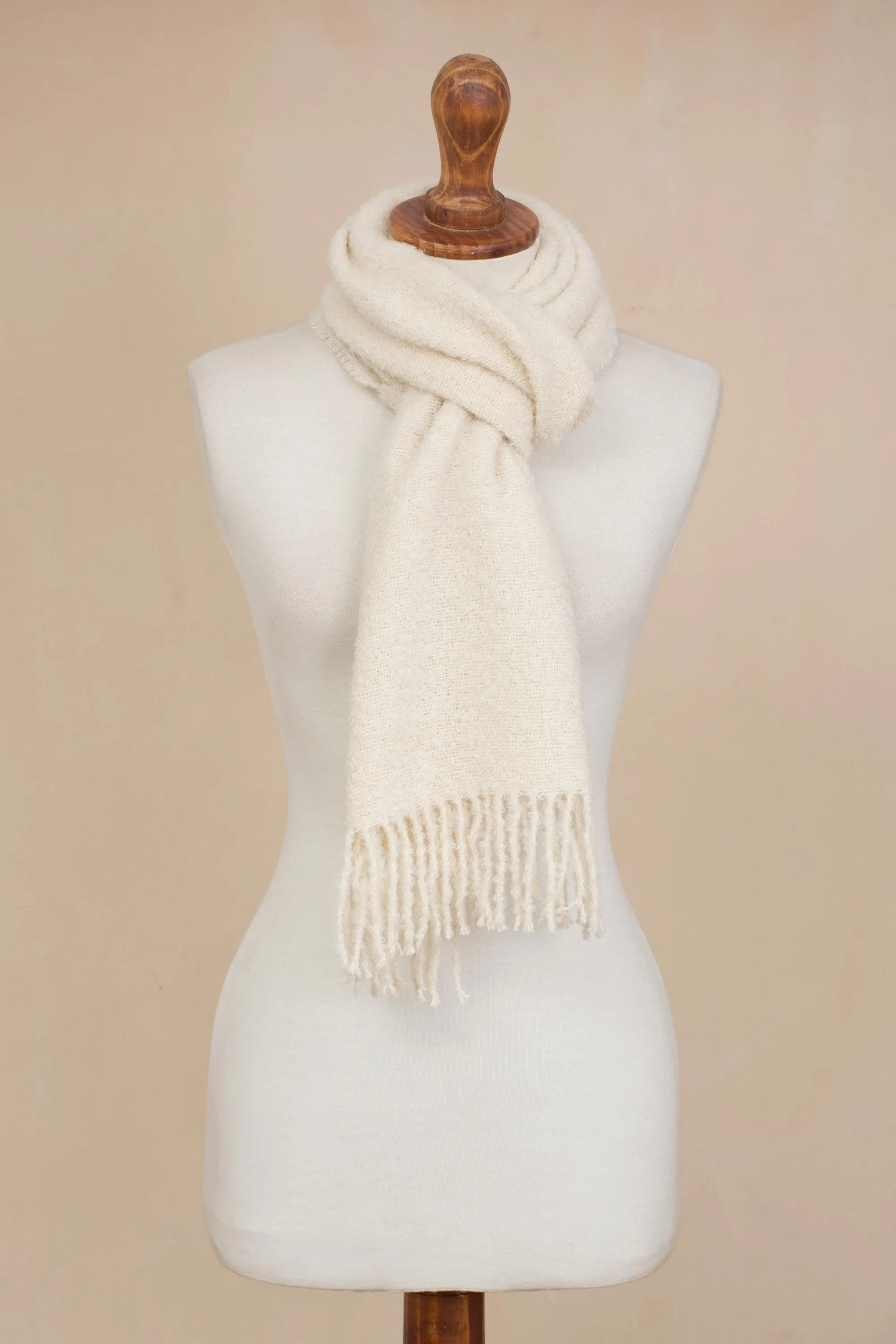 Andean Delight in Bone 100% Alpaca Wrap Scarf in Solid Bone from Peru