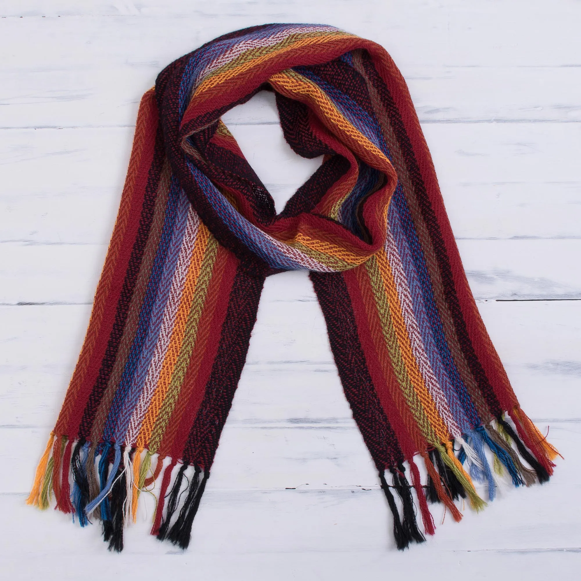 Andean Rainbow Rainbow 100% Alpaca Striped Scarf from Peru