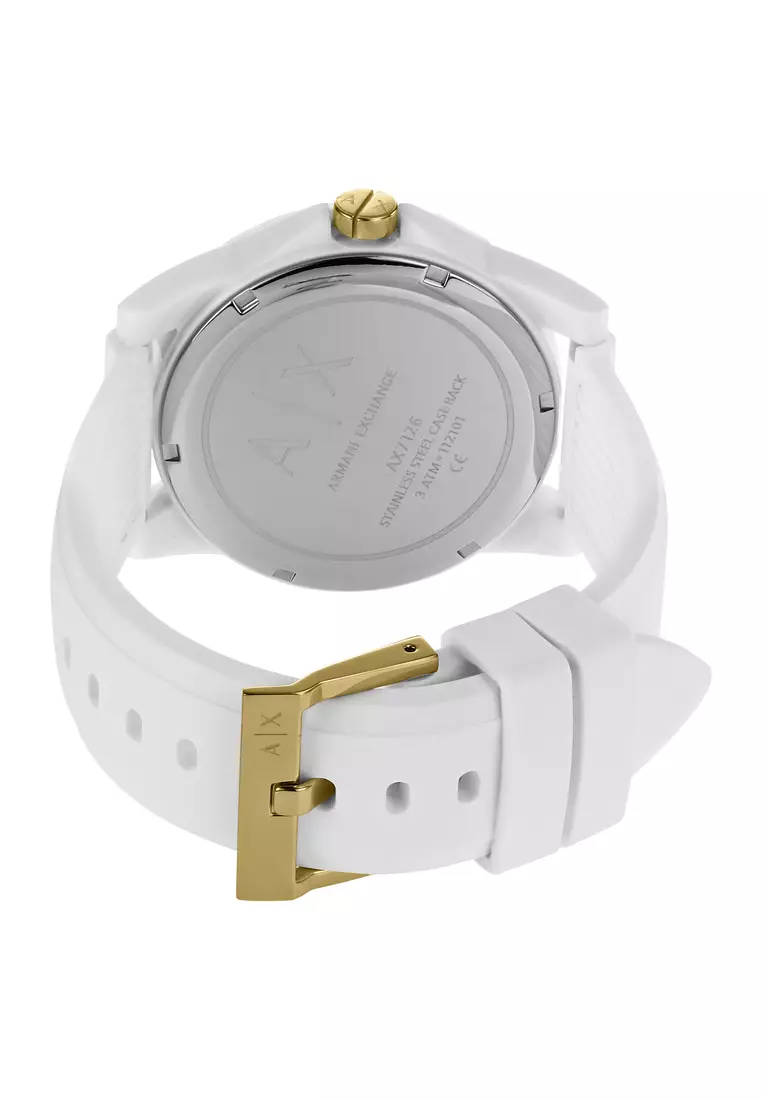 Armani Exchange Armani Exchange Three-Hand White Silicone Watch and Luggage Tag Gift Set (AX7126)