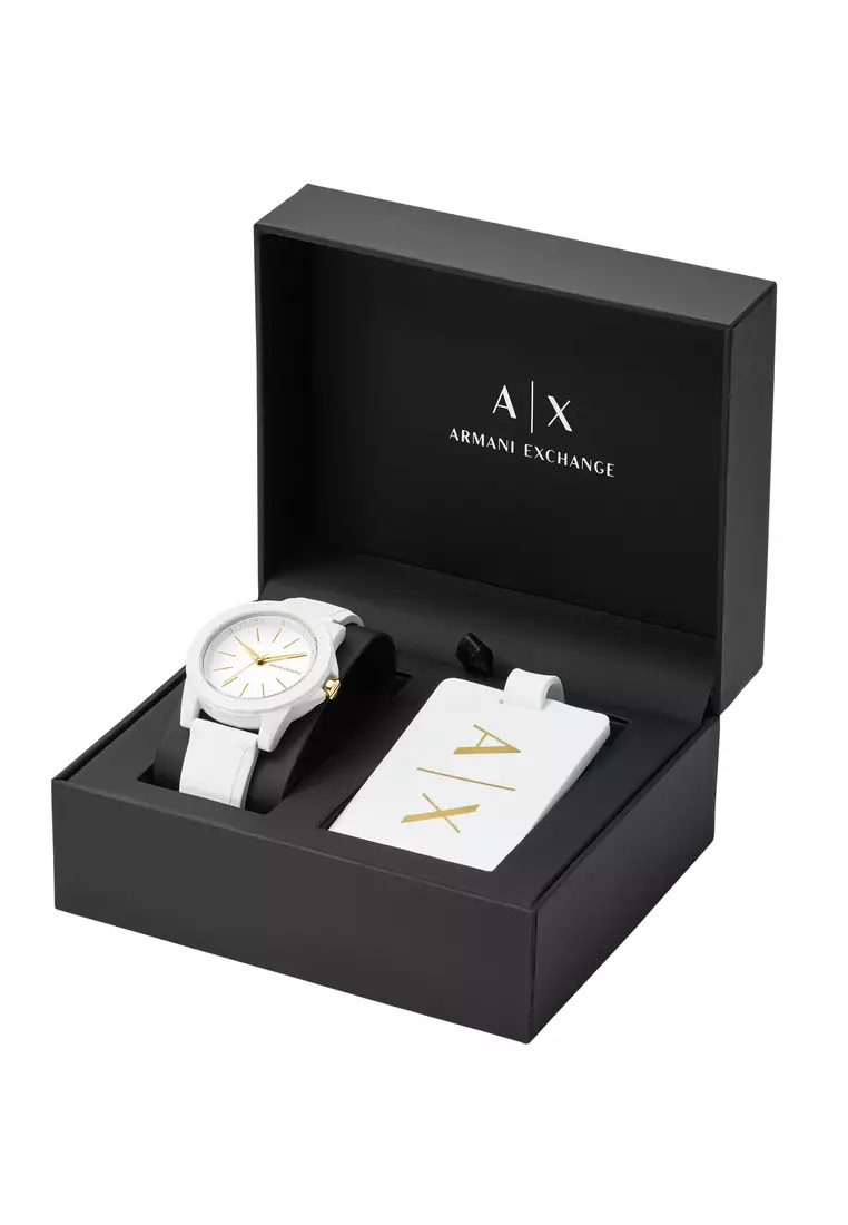 Armani Exchange Armani Exchange Three-Hand White Silicone Watch and Luggage Tag Gift Set (AX7126)