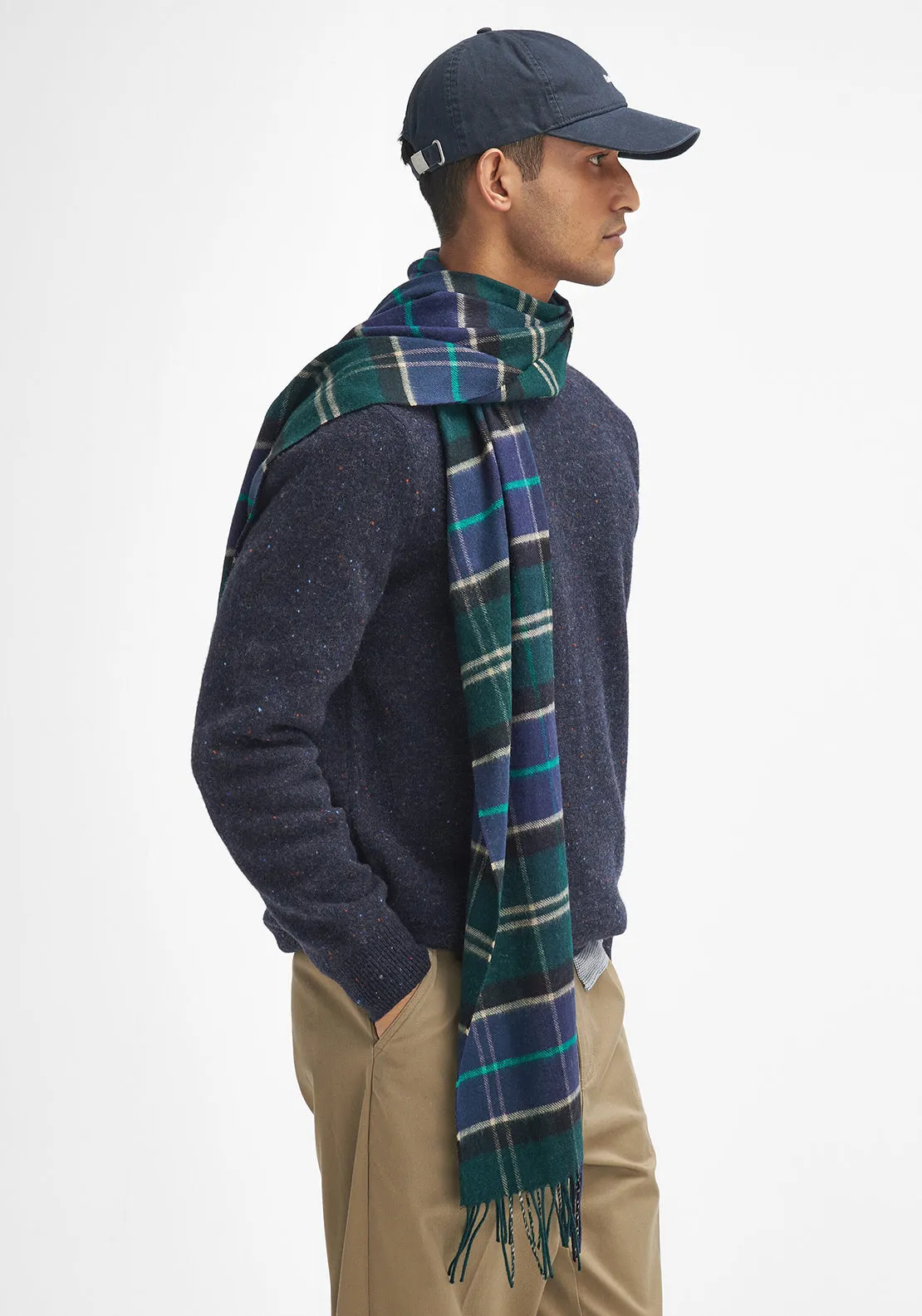 Barbour Yaxley Tartan Scarf, Navy & Loch Green