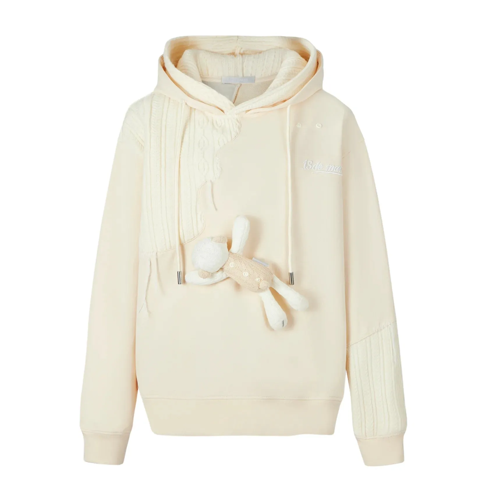 Bear Knit Suture Layered Hoodie in Beige-