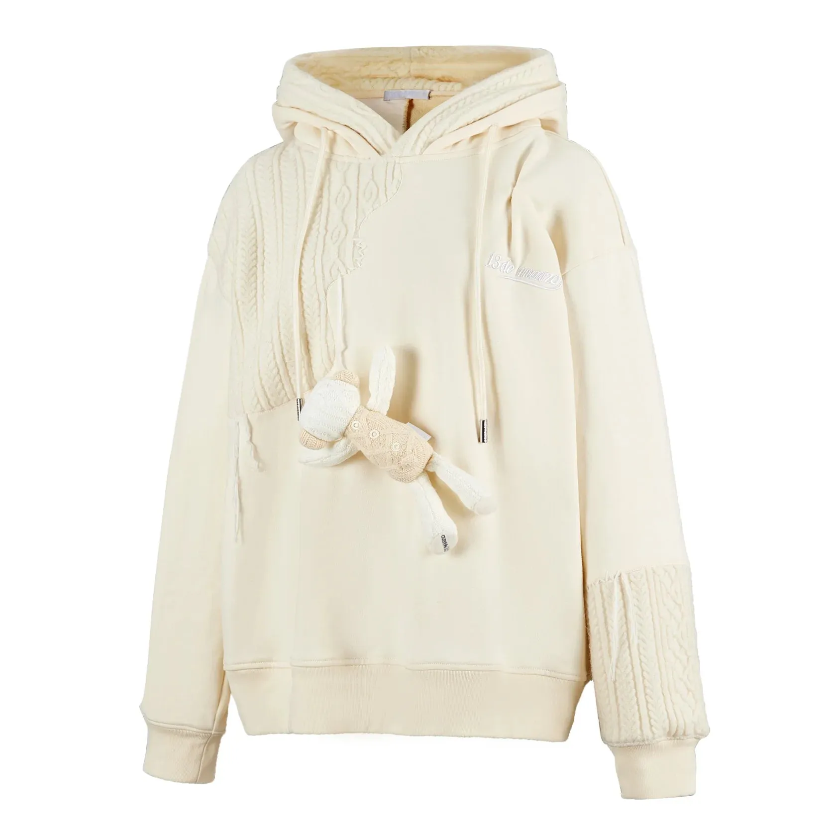 Bear Knit Suture Layered Hoodie in Beige-