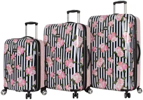 Betsey Johnson Stripe Roses 3-Piece Luggage Set 