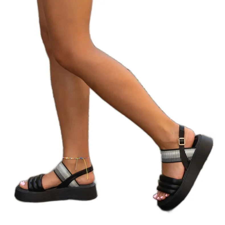 Black platform sandals made of Hada eco leather