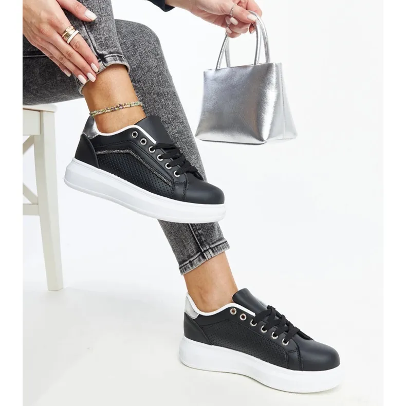 Black sneakers with decorative Perica rhinestones