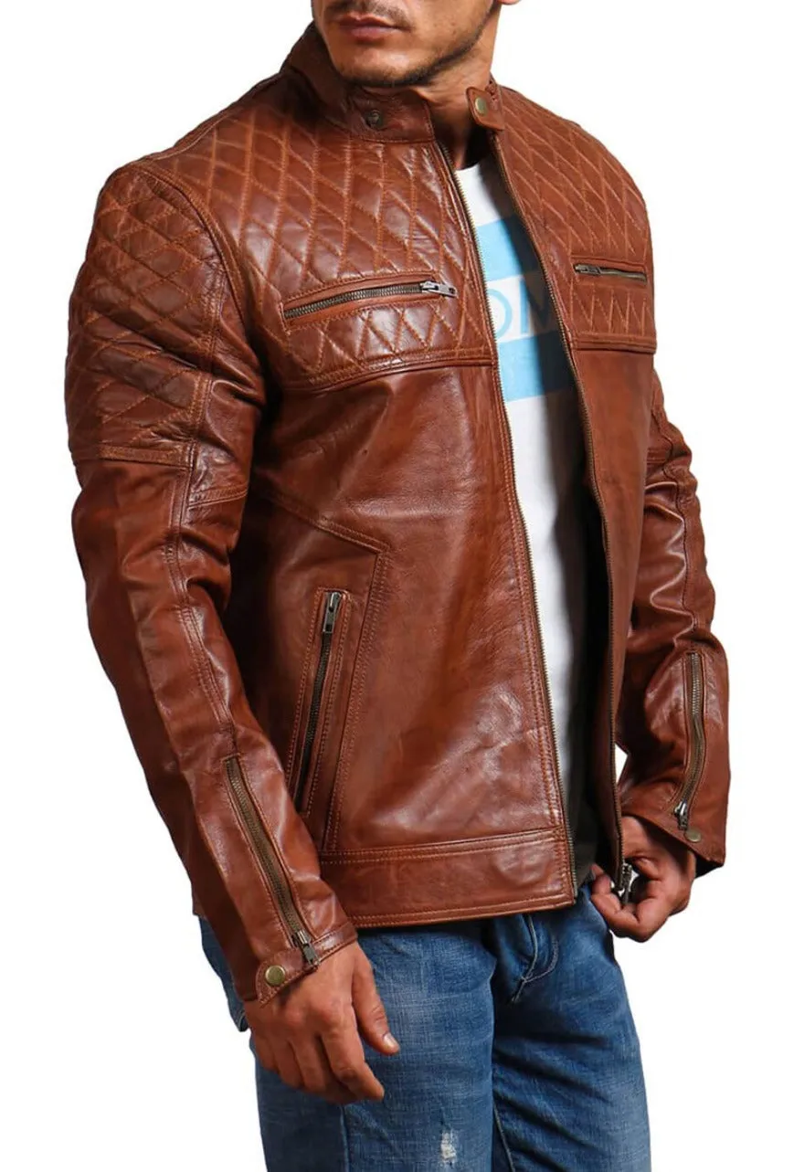 Brown Racer Leather Jacket  ChersDelights Leather