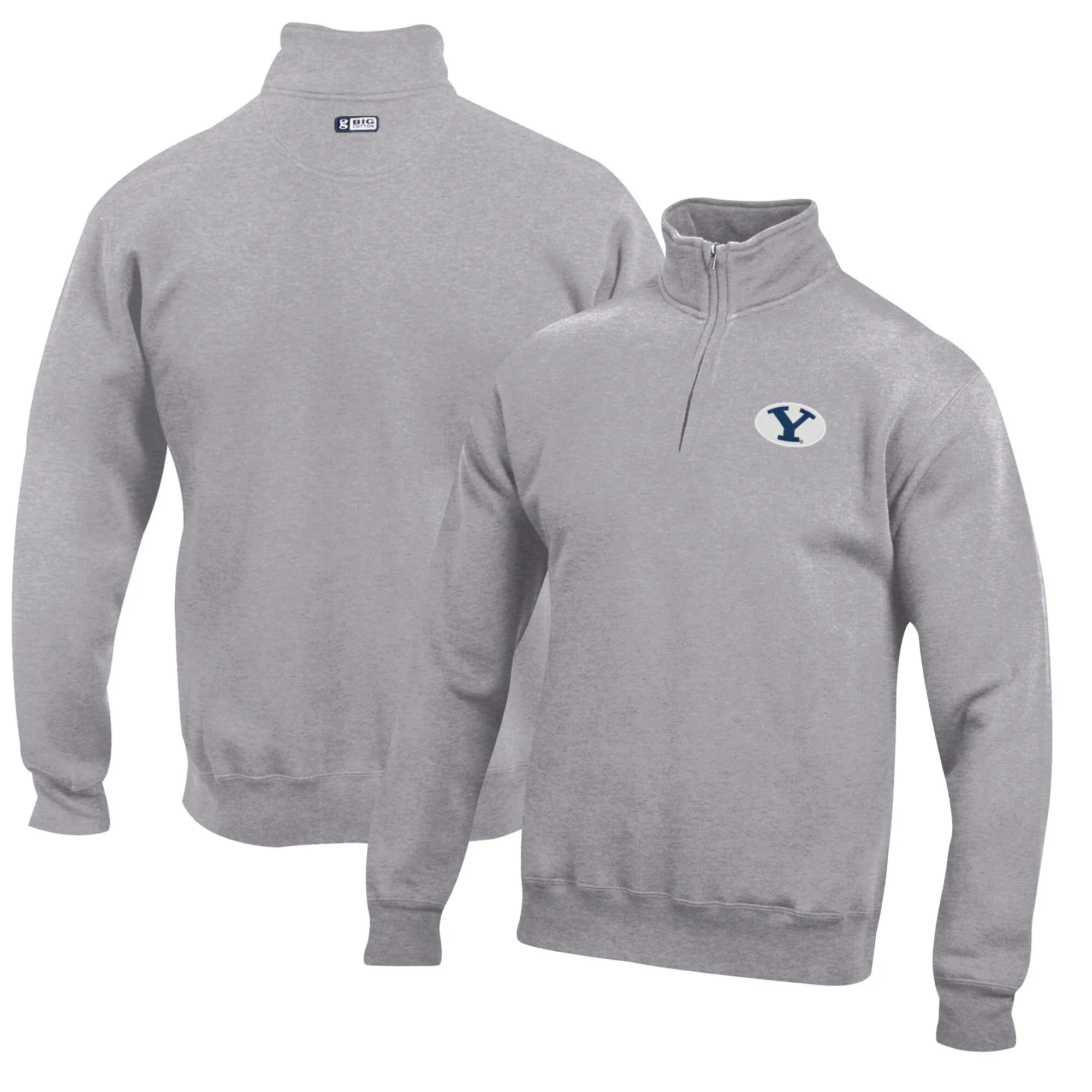 BYU Cougars Gray Big Cotton Quarter-Zip Pullover Sweatshirt