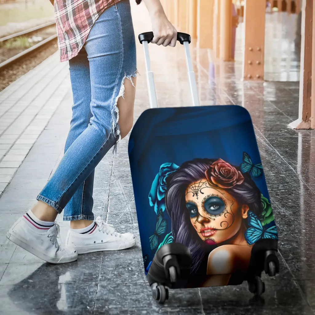 Calavera Sugar Skull Luggage Cover Turquoise