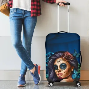 Calavera Sugar Skull Luggage Cover Turquoise