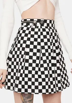 Checkerboard Pleated Skirt-