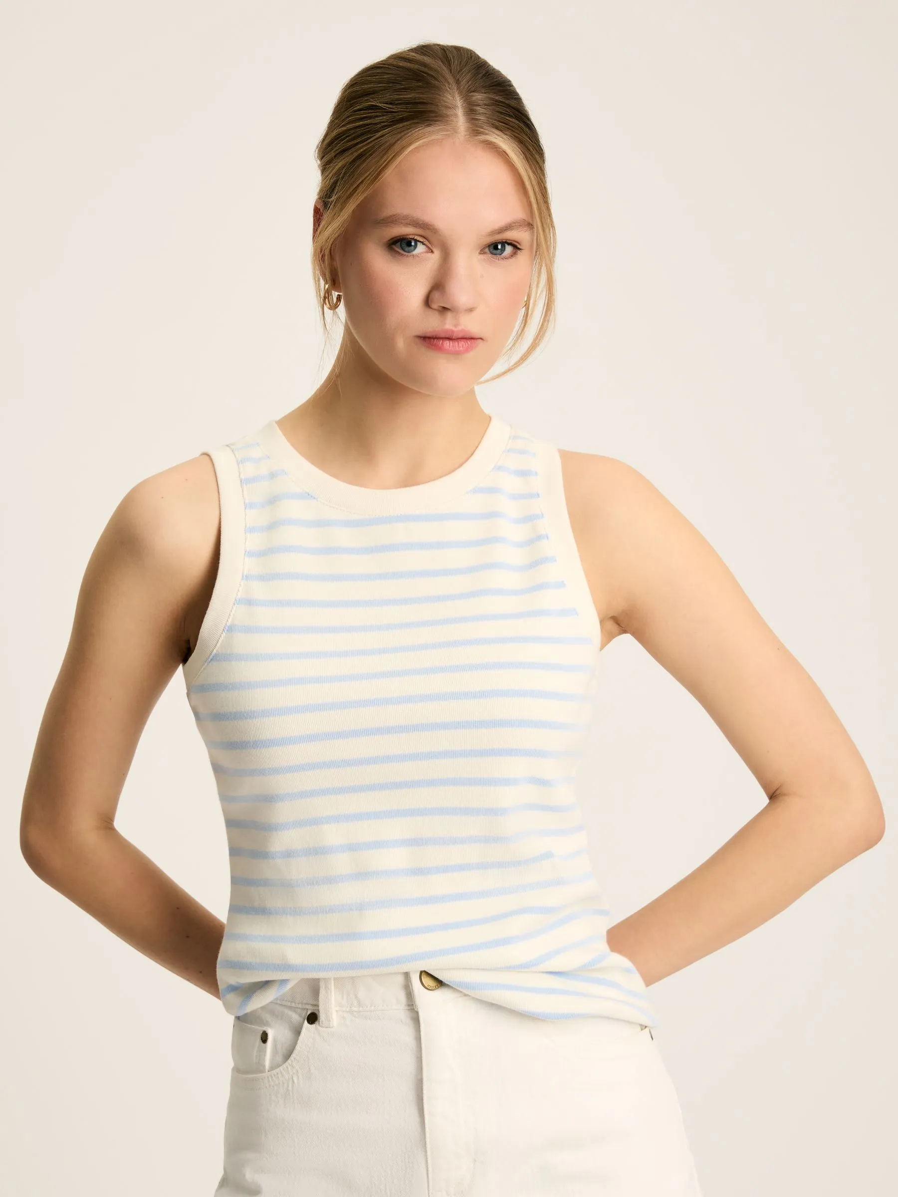 Cream & Blue Striped Jersey Vest