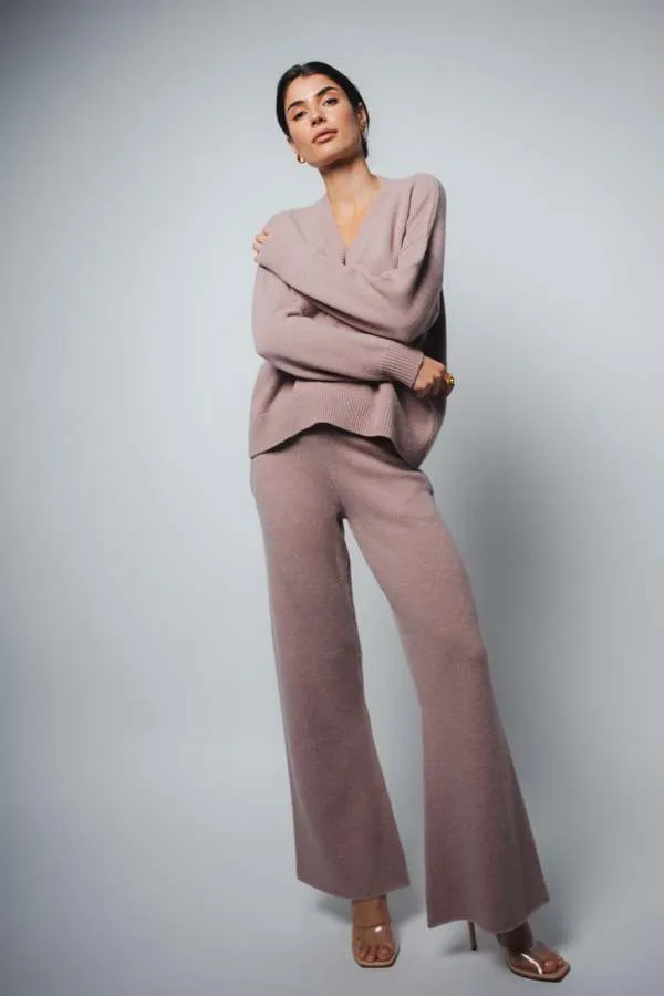 CRISTA V-NECK CASHMERE PULLOVER - MAUVE