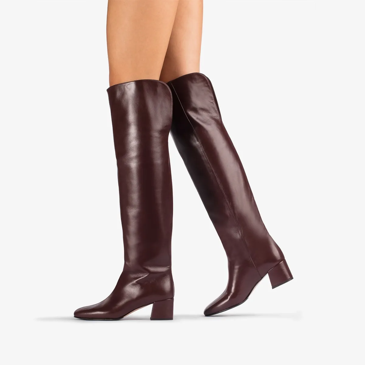 DANIELLE BOOT 50 mm Dark chocolate brown nappa leather over-the-knee boot