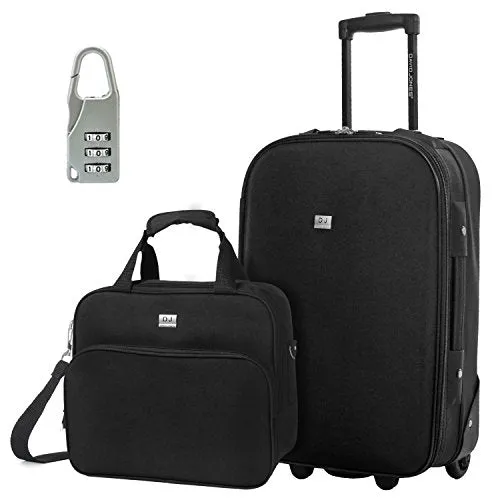 Davidjones Upright Carry-On & Travel Case Luggage Set, 2 Piece - Black (Ba-1002-2Rpv-Black)