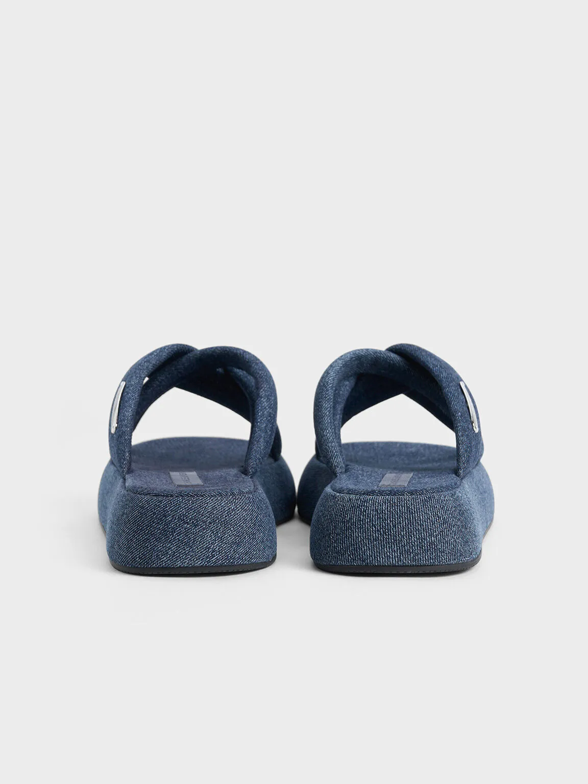 Denim Puffy Crossover-Strap Slide Sandals - Denim Blue