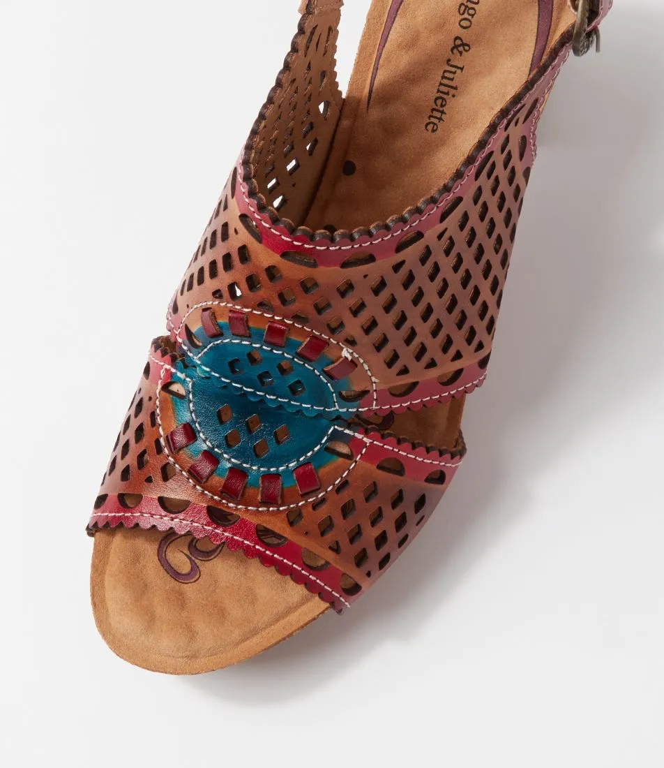 DJANGO & JULIETTE Kaiesha Fuchsia Tan Multi Leather Sandals