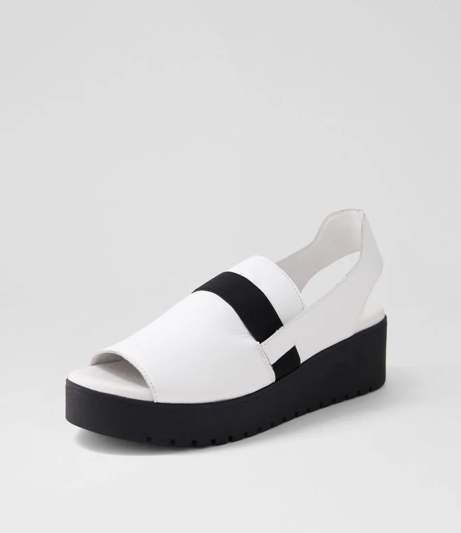 DJANGO & JULIETTE Oaer White Black Leather Elastic Sandals