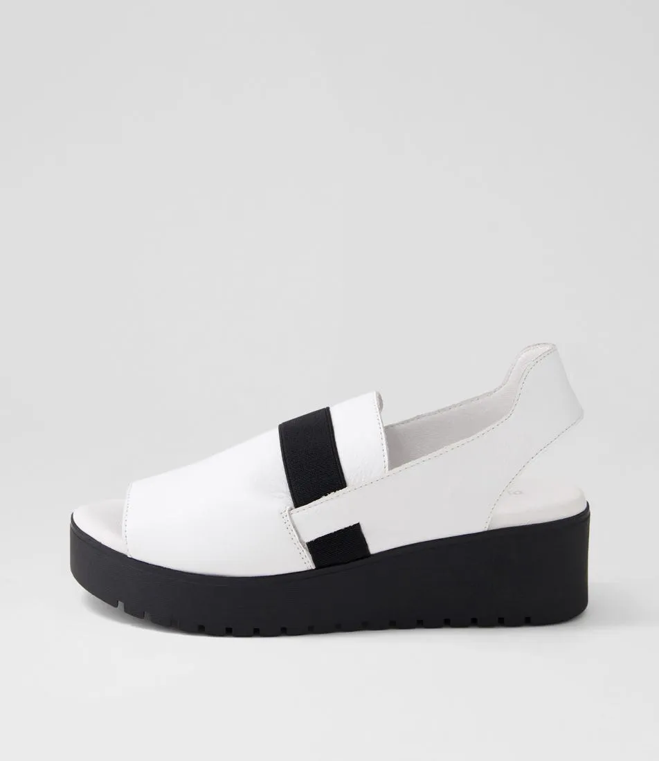 DJANGO & JULIETTE Oaer White Black Leather Elastic Sandals