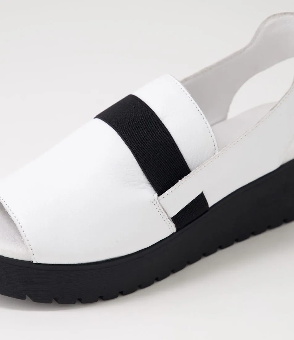 DJANGO & JULIETTE Oaer White Black Leather Elastic Sandals