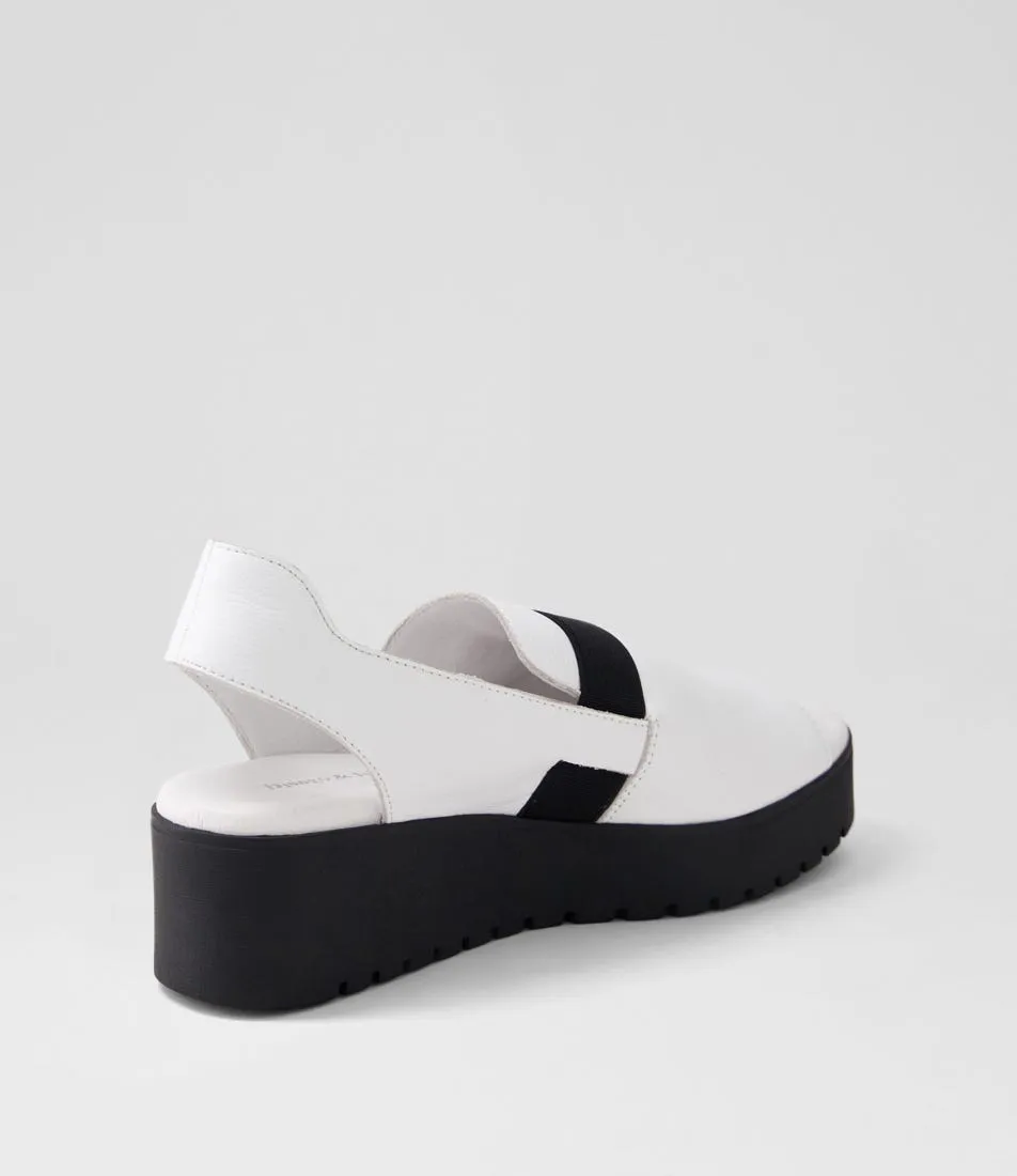 DJANGO & JULIETTE Oaer White Black Leather Elastic Sandals