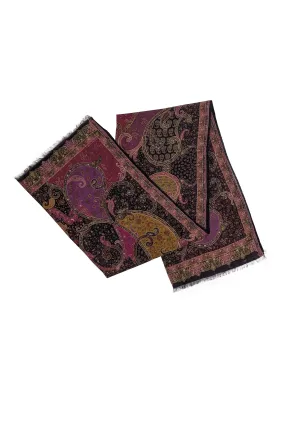 Etro - Magenta, Purple, Black, & Tan Paisley Print Silk Scarf