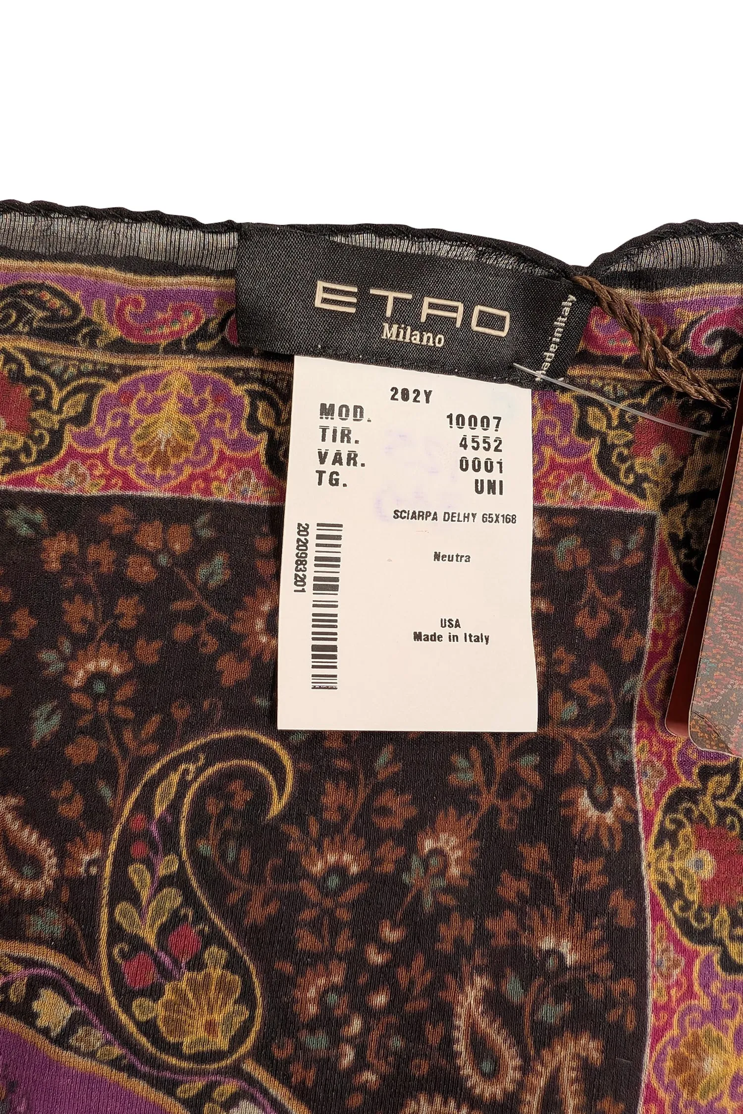 Etro - Magenta, Purple, Black, & Tan Paisley Print Silk Scarf