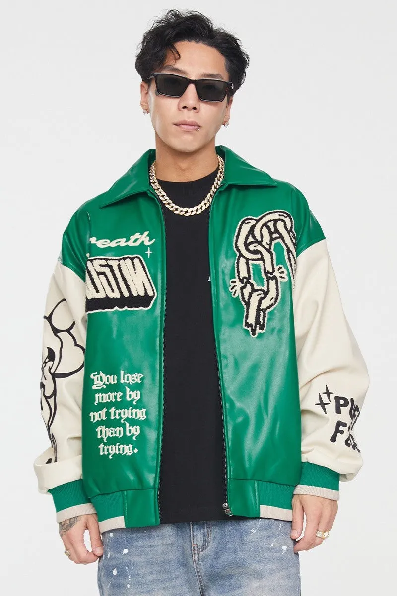 F2CE Chain Leather Varsity Jacket