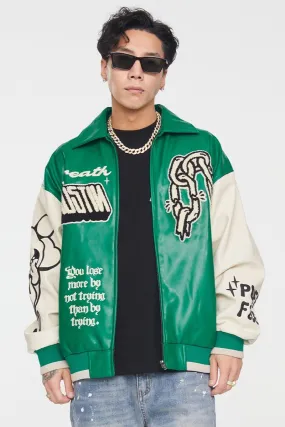 F2CE Chain Leather Varsity Jacket