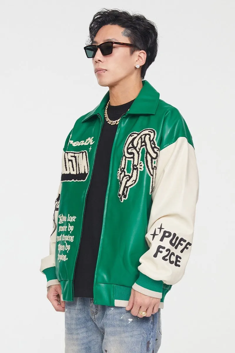 F2CE Chain Leather Varsity Jacket