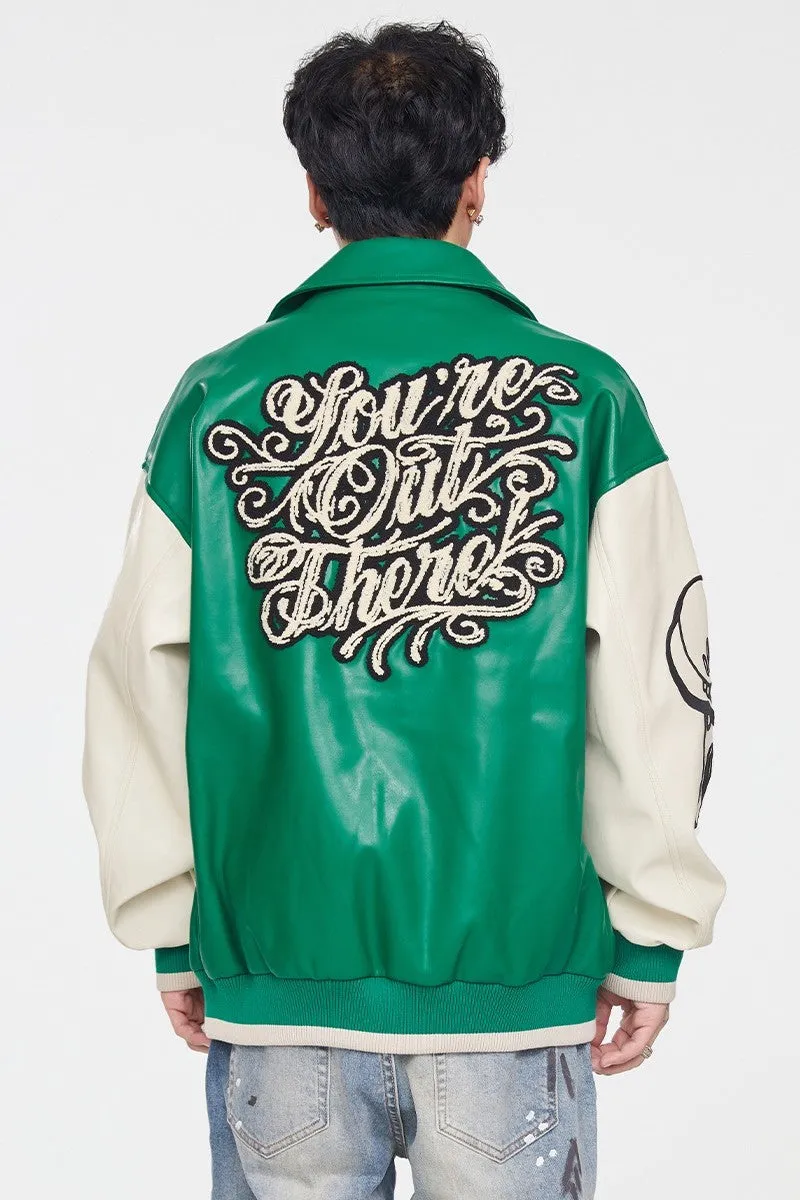 F2CE Chain Leather Varsity Jacket