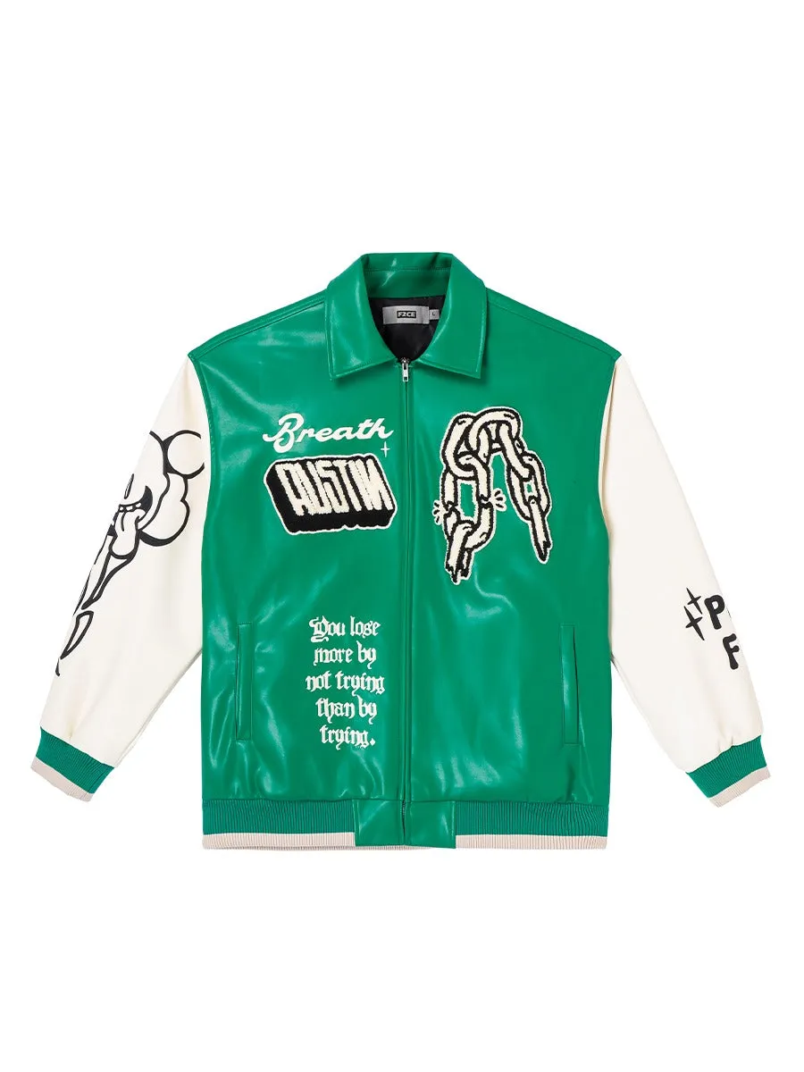 F2CE Chain Leather Varsity Jacket