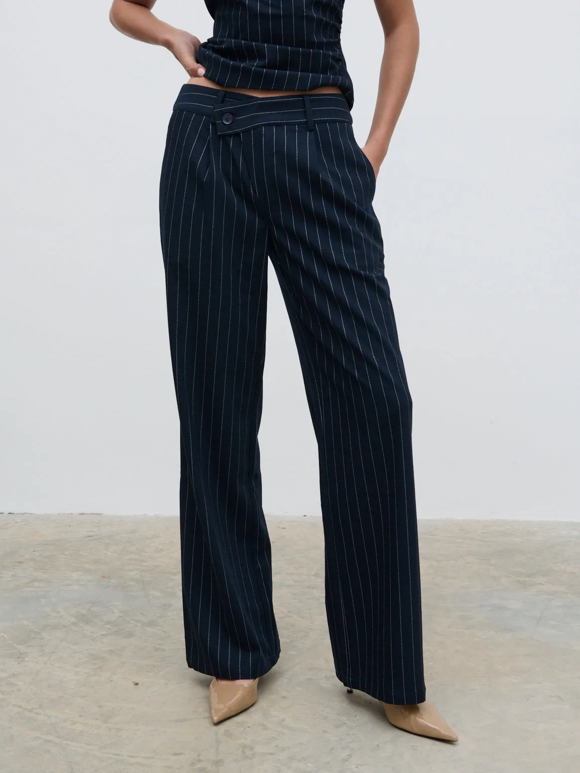 Flynn Slouchy Pinstripe Trousers - Navy