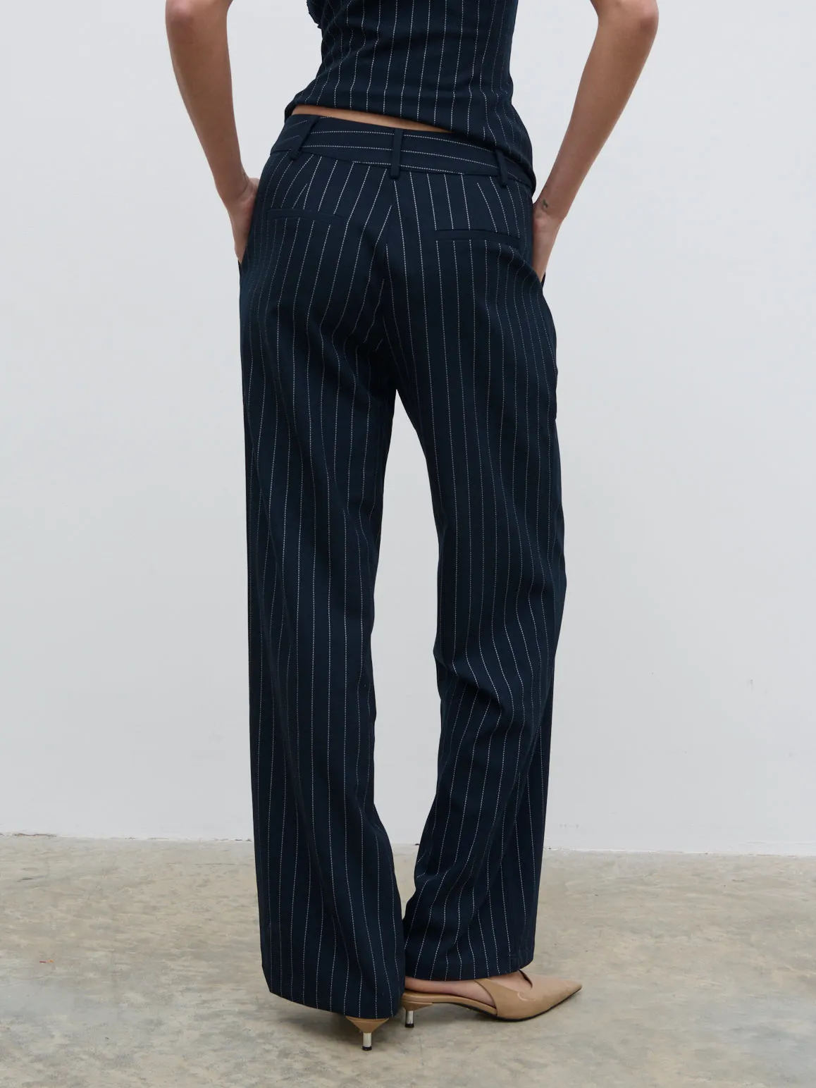 Flynn Slouchy Pinstripe Trousers - Navy