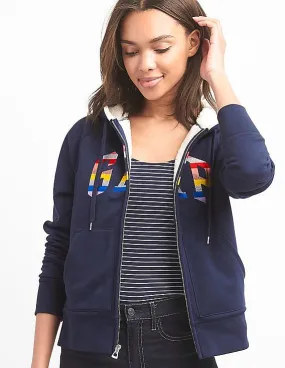 GAP Women Blue Crazy Stripe Logo Hoodie