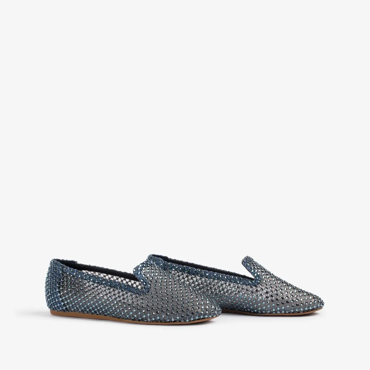 GILDA SLIPPER Denim blue fishnet slipper with Crystals