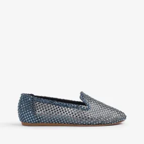 GILDA SLIPPER Denim blue fishnet slipper with Crystals