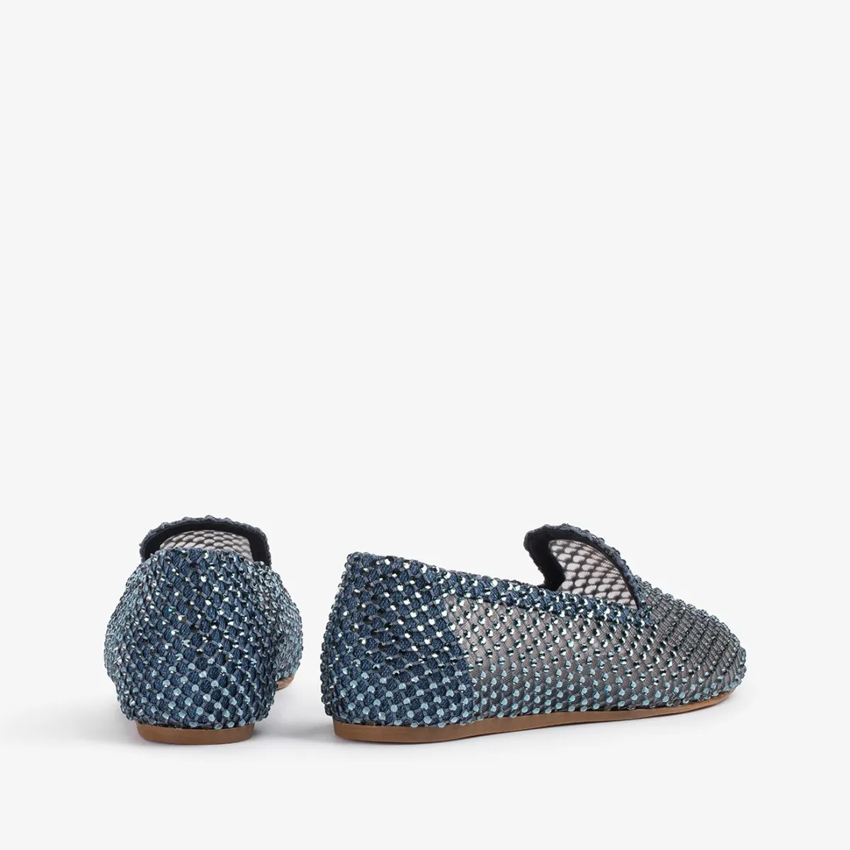 GILDA SLIPPER Denim blue fishnet slipper with Crystals