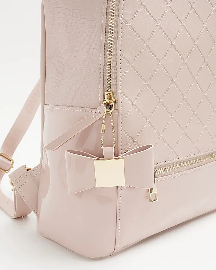 Girls pink quilted bow detail backpack