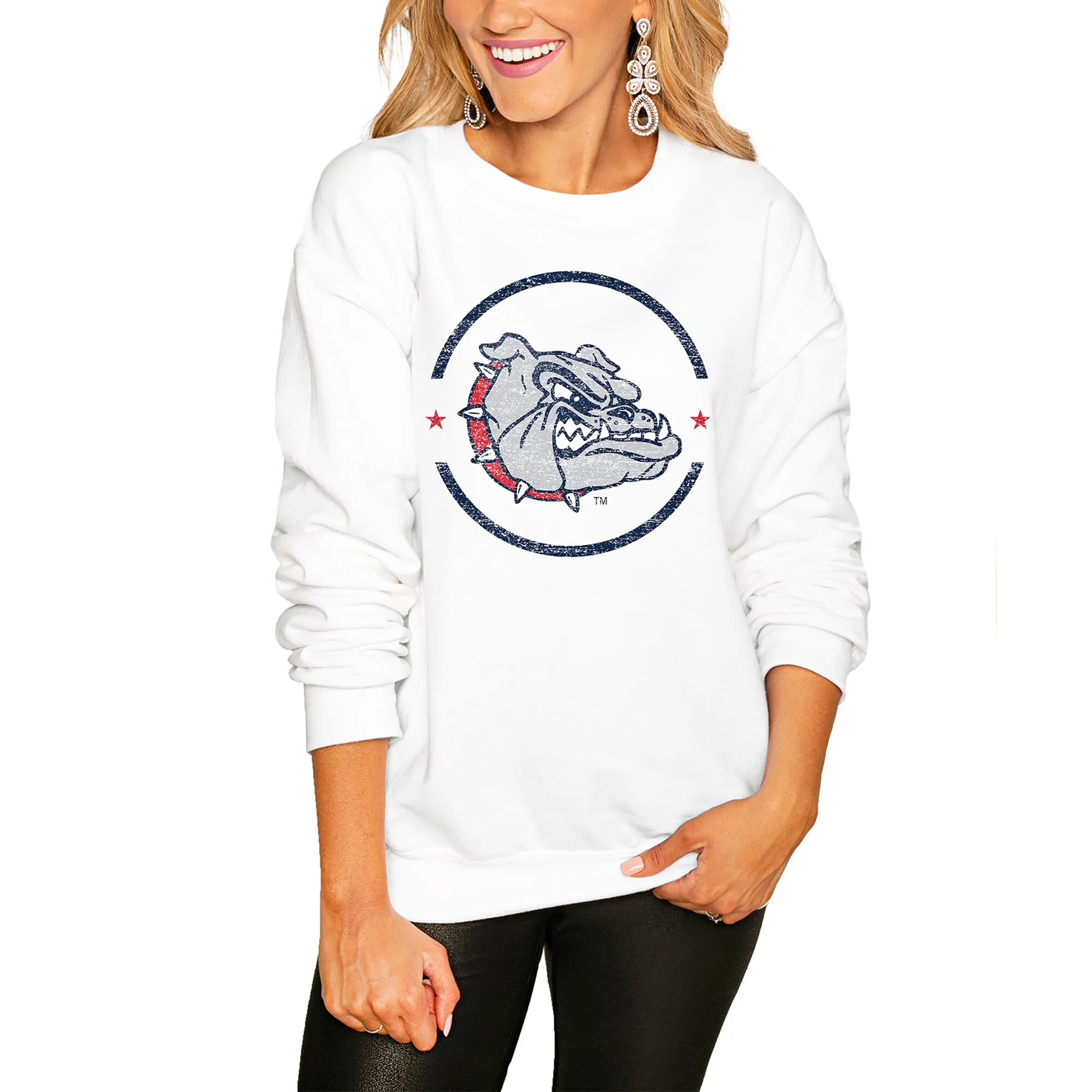 Gonzaga Bulldogs Women's White End Zone Pullover Sweatshirt