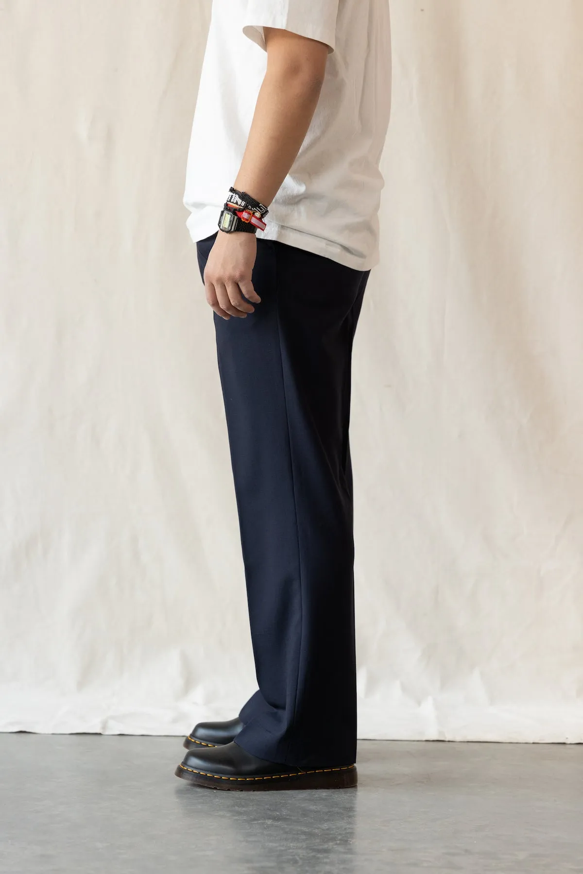 Hopsack Wide & Easy Trousers - Navy