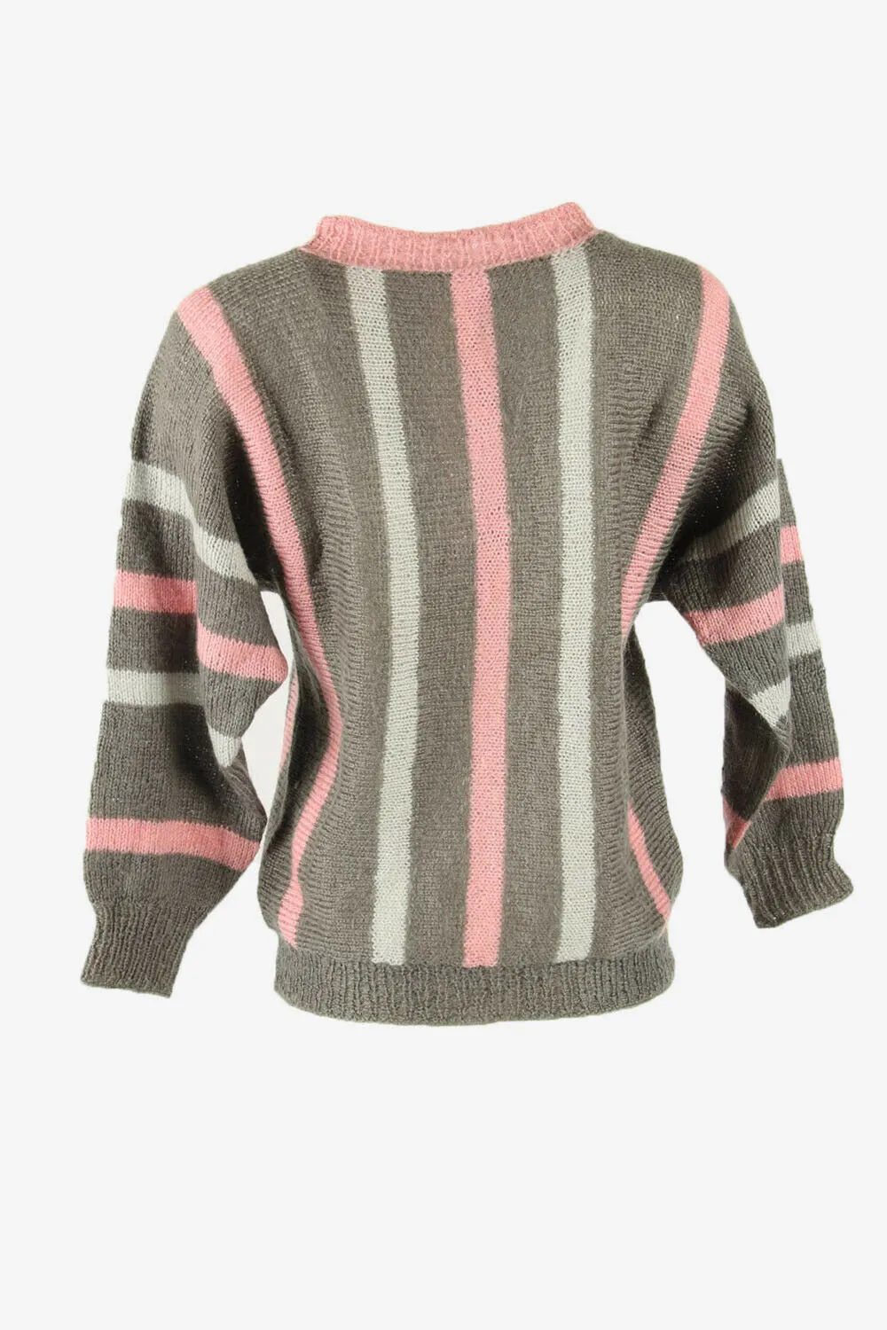 Ladies Jumper Vintage Crew Neck Striped Pullover 90s Multi Size L - Pepper Tree London