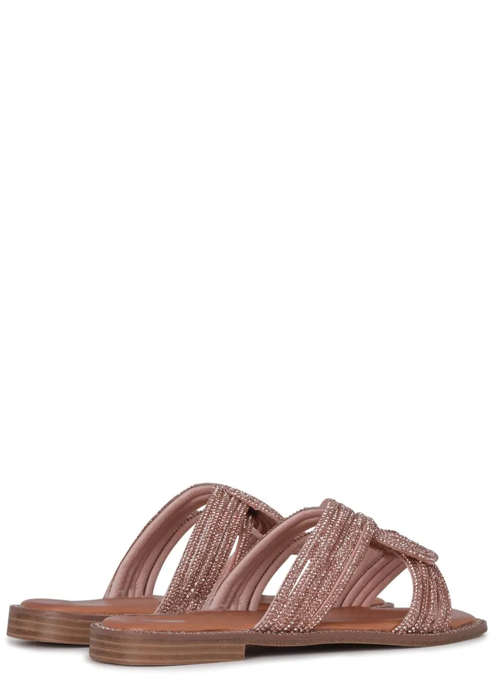 Linzi Sinead Rose Gold Diamante Embellished Flat Sandals