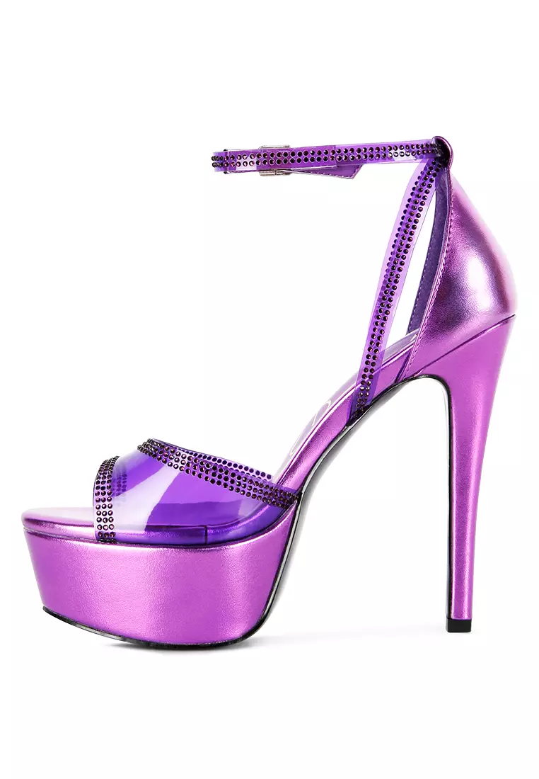 London Rag Purple Diamante Detail Stiletto Platform Sandals