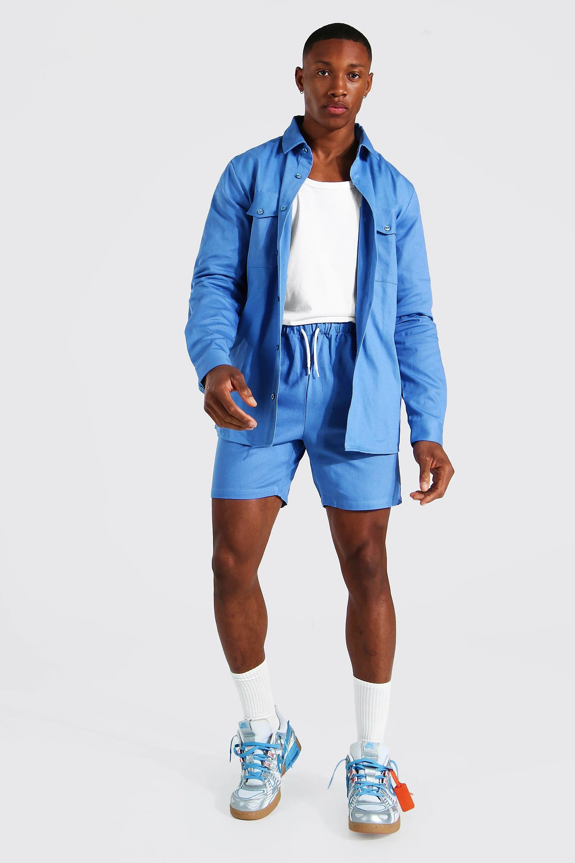 Long Sleeve Twill Shirt Jacket And Shorts