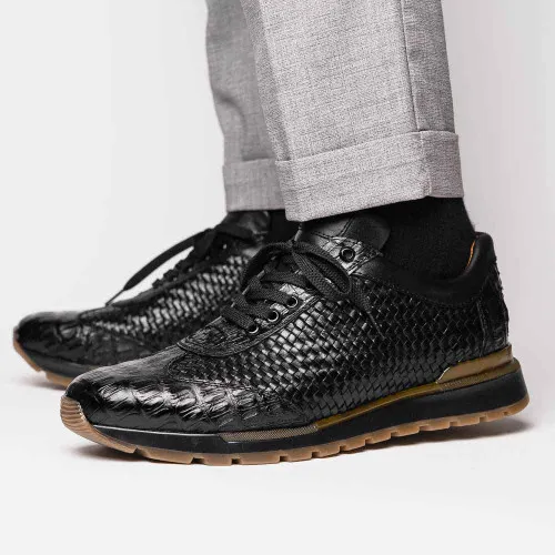 Marco Di Milano Roma Black Caiman Fashion Sneakers