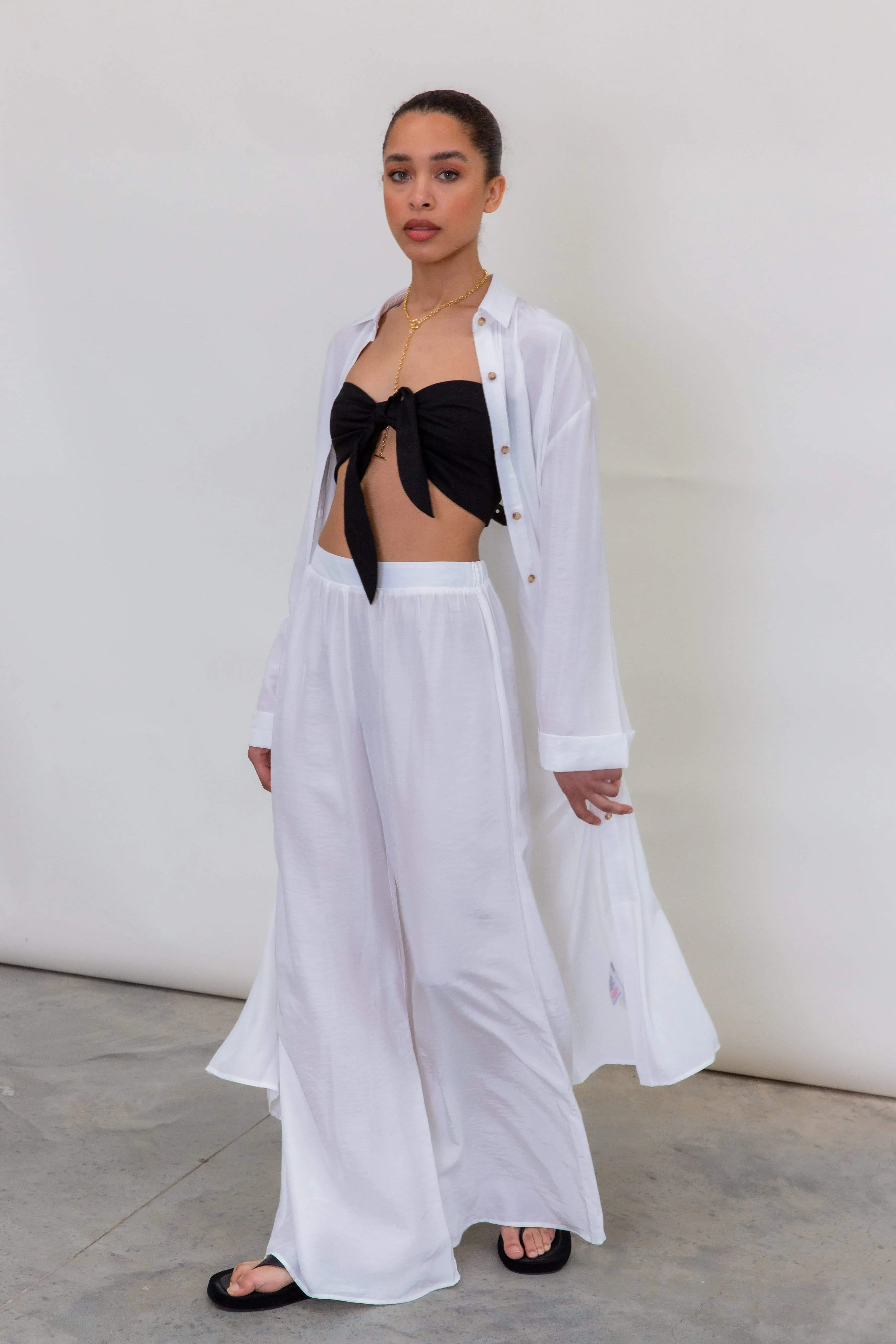 Maya Wide Leg Beach Trousers - White